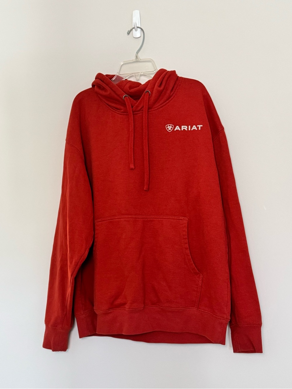 Ariat Men's Size L Deep Orange Pullover Hoodie Logo on back